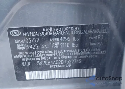 2013 Hyundai Sonata Gls from USA, damaged, VIN 5NPEB4AC2DH522749